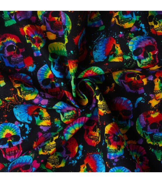 Tiedye Skulls Novelty Cotton Fabric, , hi-res, image 4