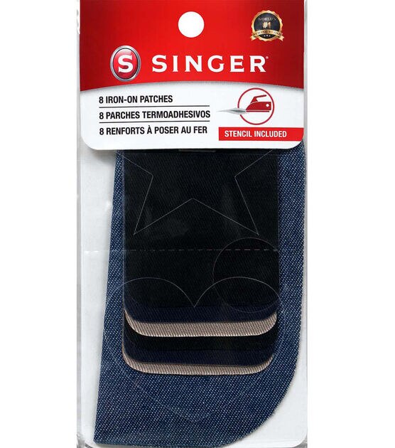 SINGER Fabric Iron-On Patches in Denim and Twill, Assorted Sizes, 8 ct