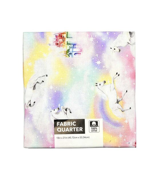 18" x 21" Multi Color Unicorns & Rainbows Cotton Fabric Quarter 1pc
