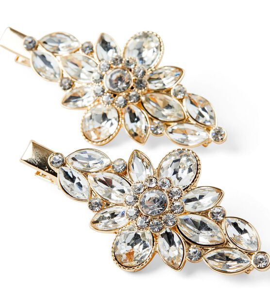 Badgley Mischka 2 pk Multi Casted Cluster Stone Metal Hair Clips, , hi-res, image 2