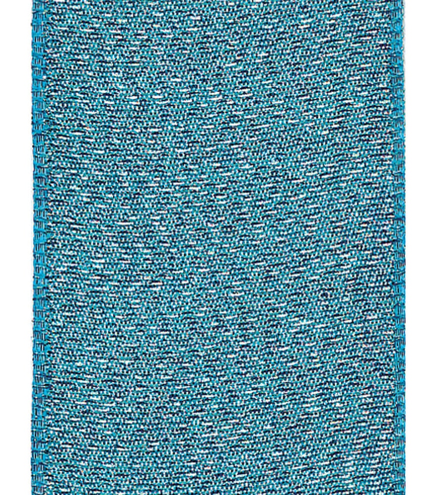 Offray 1.5" x 9' Luxe Metallic Woven Wired Edge Ribbon, Sea Blue, swatch