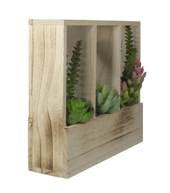 Northlight 11" Artificial Succulent Arrangement in Wooden Planter Box, , hi-res, image 3