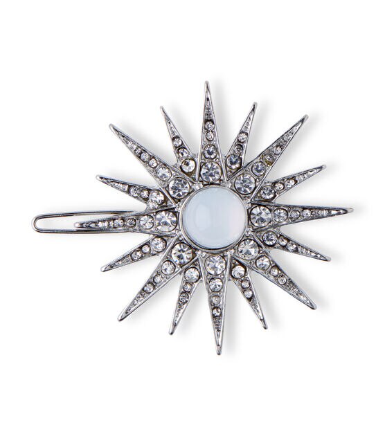 2.5" x 2" Silver & Clear Crystal Starburst Barrette by hildie & jo, , hi-res, image 2