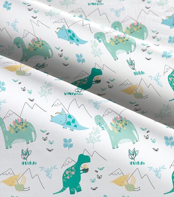 Rainbow Dino Mountain Nursery Cotton Fabric, , hi-res, image 3