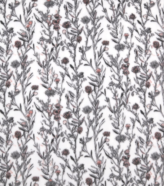 Sketchy Floral on White Anti Pill Fleece Fabric