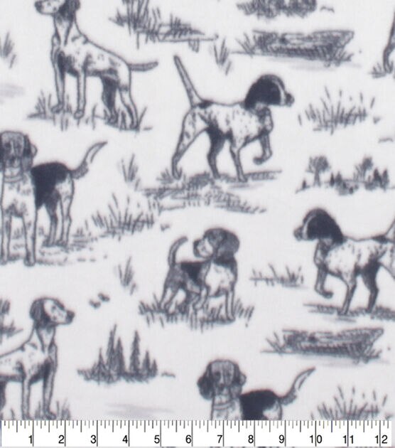 Hunting Dogs on White Anti Pill Fleece Fabric, , hi-res, image 3