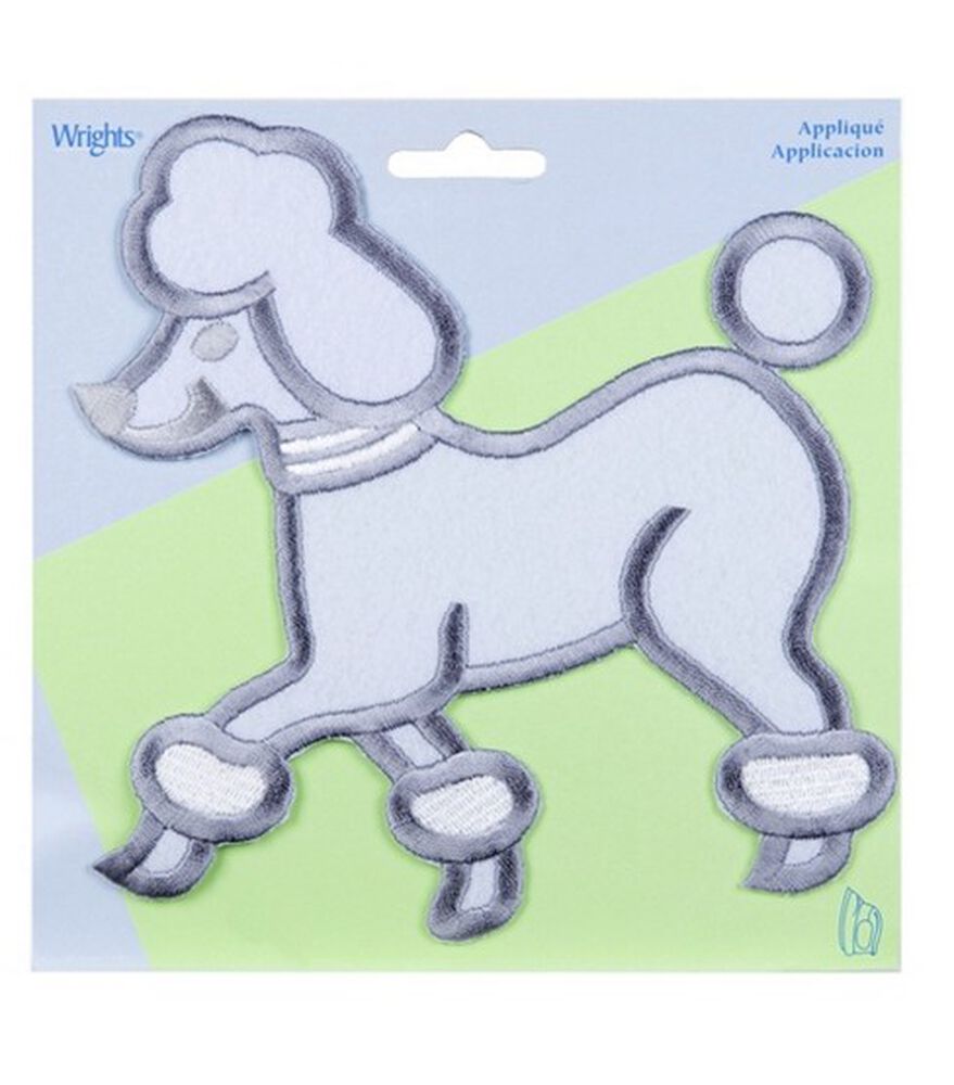 Wrights Iron-On Applique Poodle Black/White X Large, White, swatch