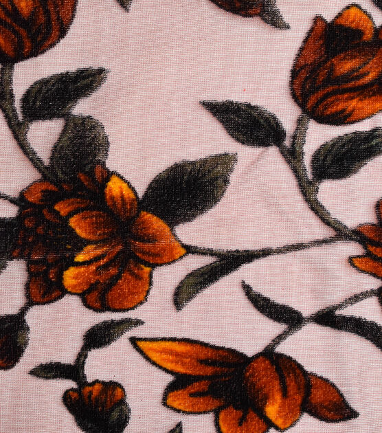 Orange Floral Velvet Burnout Fabric, , hi-res, image 4