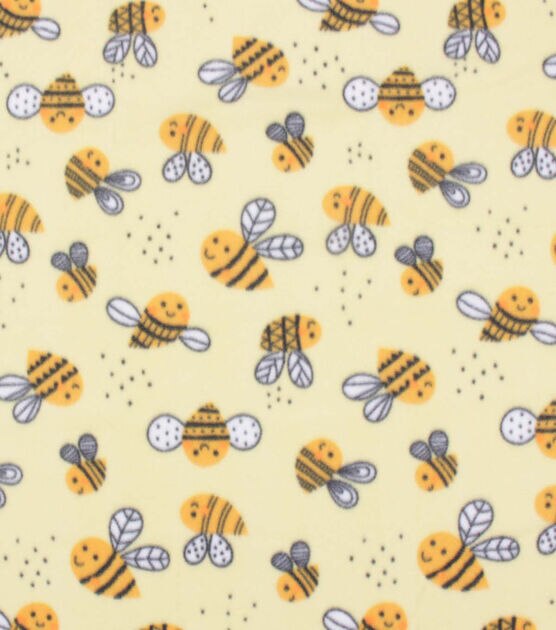 Blizzard Fleece Fabric Happy Bee on Yellow, , hi-res, image 2