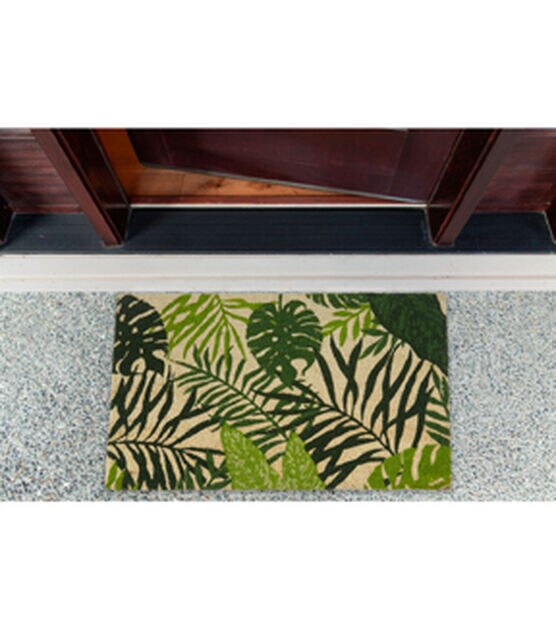 Design Imports 17" x 29" Green Tropical Foliage Coir Door Mat, , hi-res, image 4