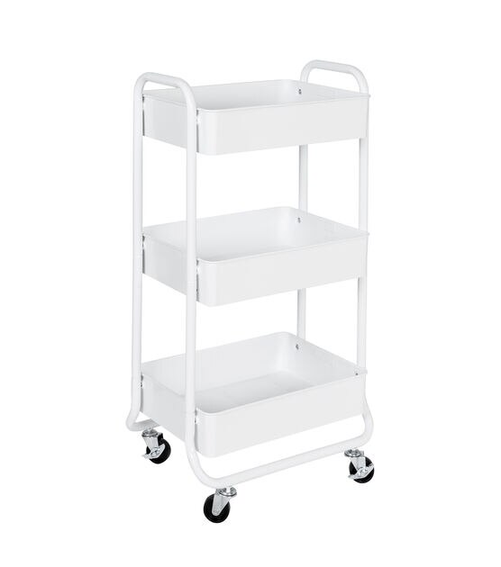 Honey Can Do 16.5" x 32.5" White 3 Tier Metal Rolling Cart, , hi-res, image 2