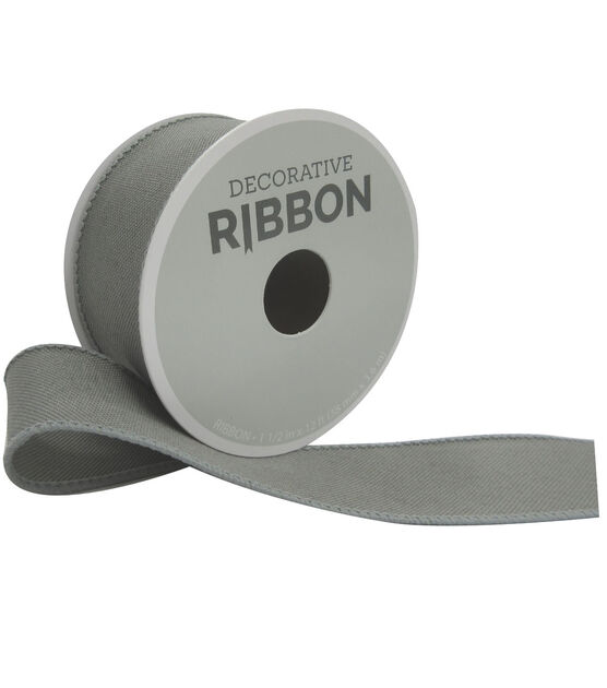 Decorative Ribbon 1.5''x12' Linen Ribbon Solid Gray