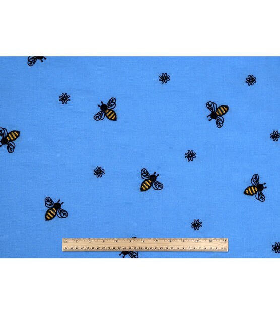 Embroidered Bees & Floral on Blue Quilt Cotton Fabric by Keepsake Calico, , hi-res, image 4