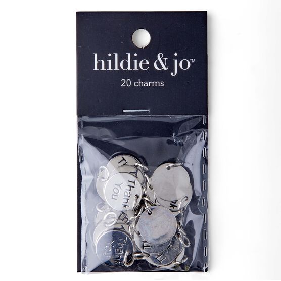 8mm x 4mm Silver Round Thank You Tag Charms 20pk by hildie & jo