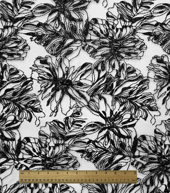 Sequin Floral Embroidered Mesh Black Fabric, , hi-res, image 4