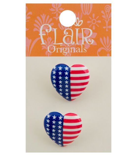 Flair Originals 7/8" American Flag Heart Buttons 2pk