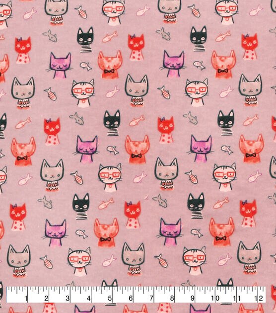 Doodle Cats And Fish Super Snuggle Flannel Fabric, , hi-res, image 2