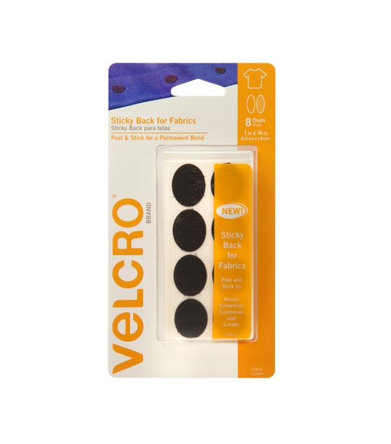 VELCRO Brand Sticky Back for Fabrics 1" x 3/4" Black Ovals 8 sets