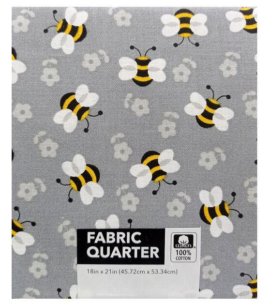 Tossed Bees On Gray Cotton Fabric Quarter