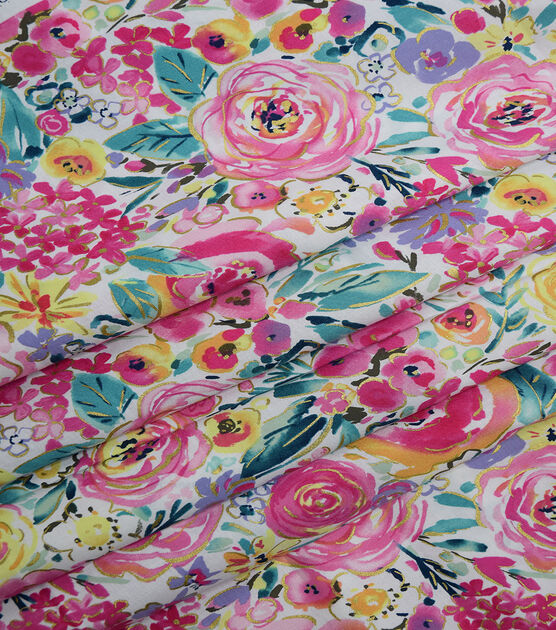 Modern Monet Packed Multi Floral Premium Metallic Cotton Fabric, , hi-res, image 3
