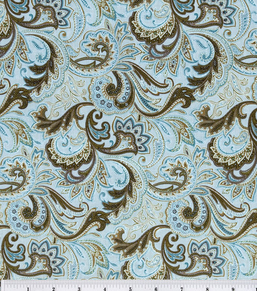 Paisley Quilt Cotton Fabric by Keepsake Calico, Aqua & Brown, swatch