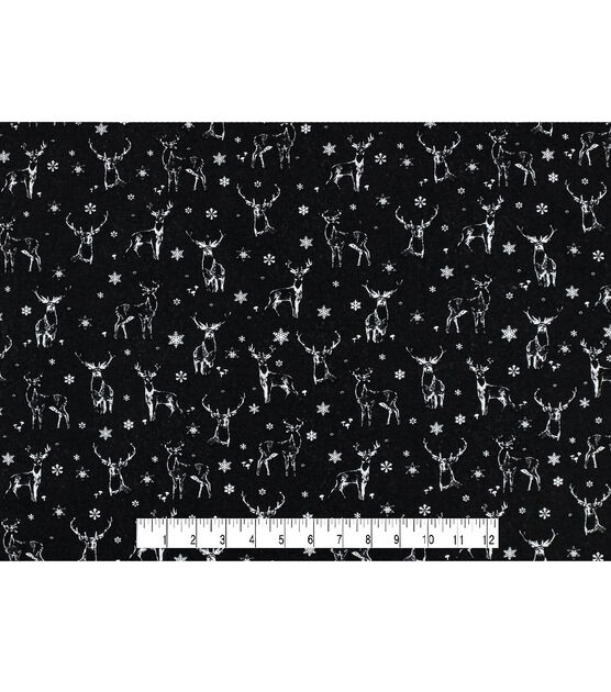 Sketched Deer on Black Christmas Cotton Fabric, , hi-res, image 4