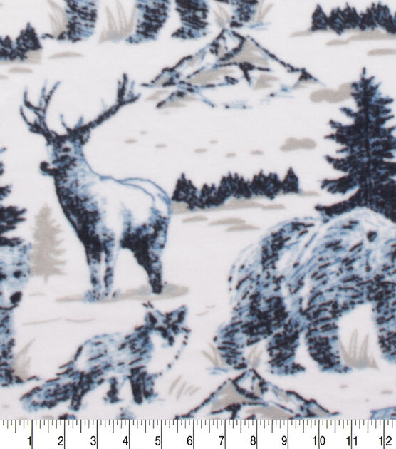 Sketched Lodge Animals Anti Pill Fleece Fabric