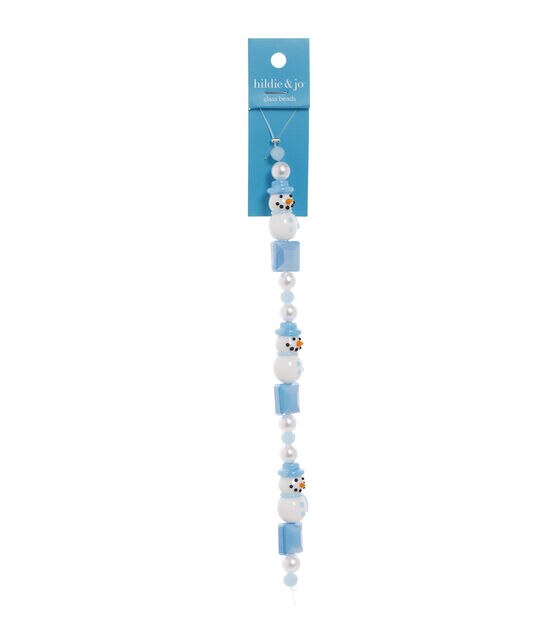 7" Christmas Blue Snowman Glass Strung Beads by hildie & jo