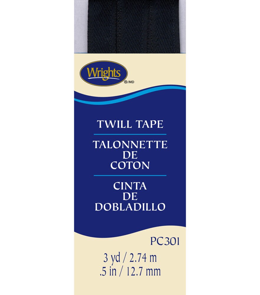 Wrights 1/2" x 3yd Twill Tape, Black, swatch