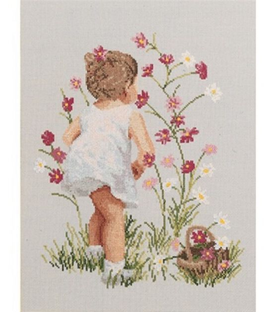 Janlynn 12" x 16" Girl With Cosmos Counted Cross Stitch Kit