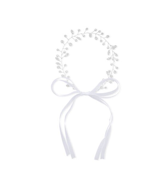 Badgley Mischka Beaded Pearl Vine Ribbon Tie Headband