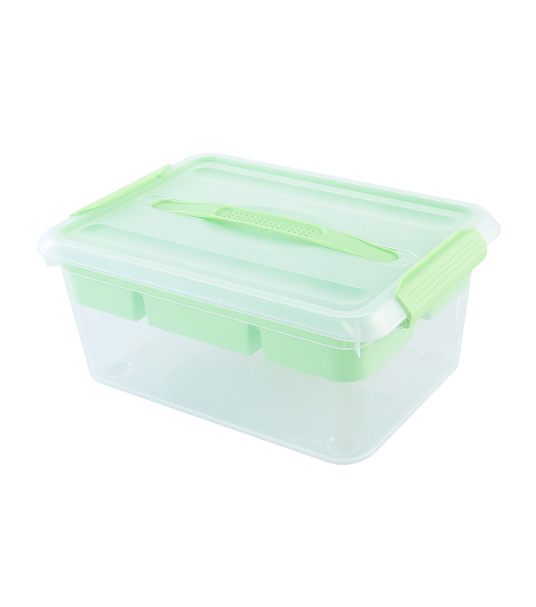 7" x 16" Latchmate Plastic Storage Bin With Compartments by Top Notch, Green, hi-res