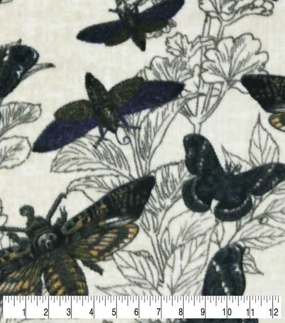 Black Butterflies & Moths Anti Pill Fleece Fabric, , hi-res, image 3