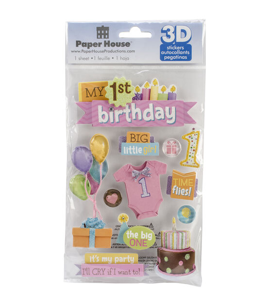 Paper House 3D Stickers 1st Birthday Girl