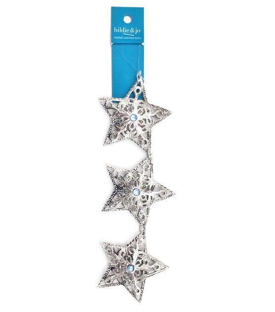 7" Silver & Light Blue Metal Filigree Star Connectors by hildie & jo