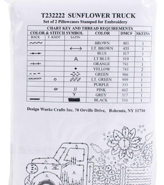 Design Works 20x30 Sunflower Truck Pillow Case Embroidery Kit