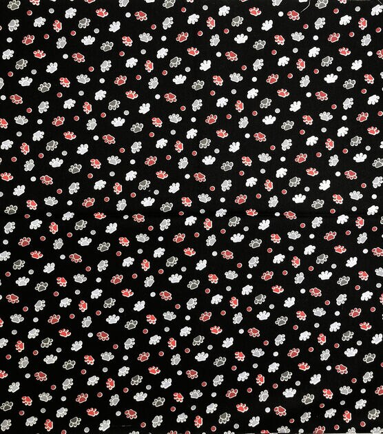 Novelty Cotton Fabric Paw Prints & Dots on Black, , hi-res, image 2