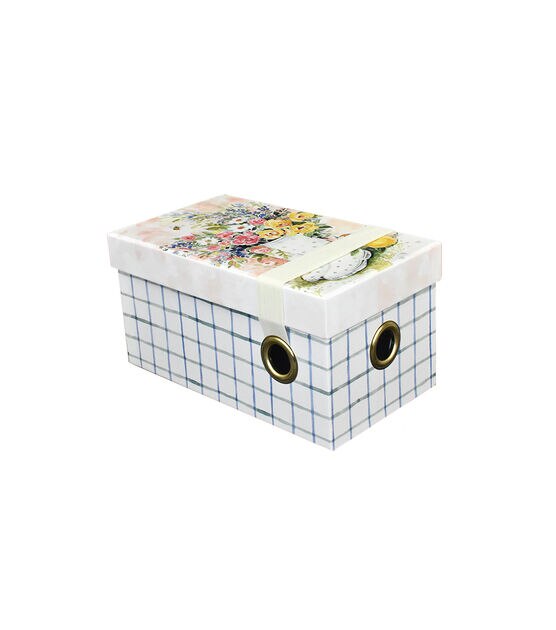9" Floral & Checkered Rectangle Box With Elastic Strap by Place & Time