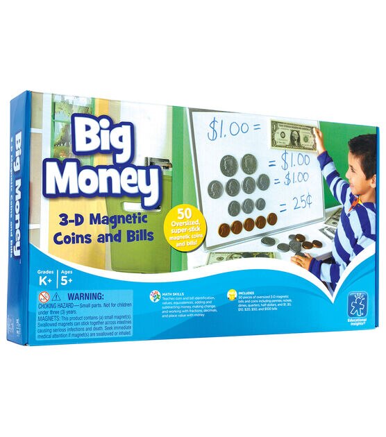 Educational Insights 50ct Big Money 3D Magnetic Coins & Bills Kit