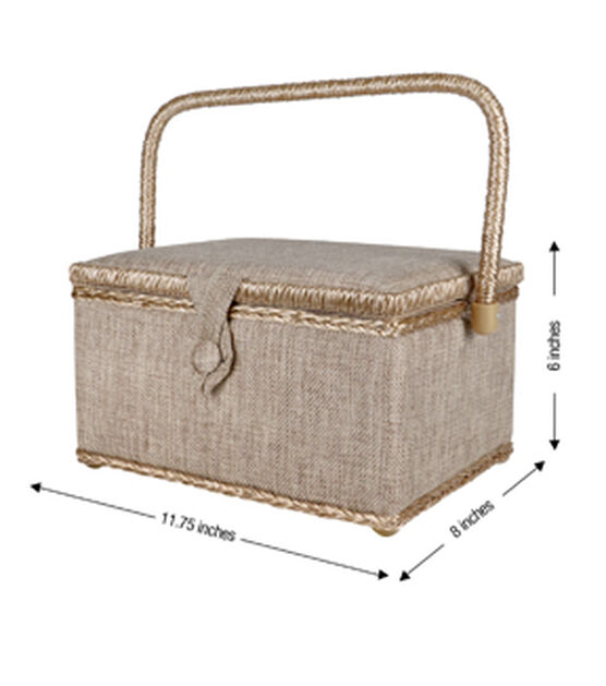 SINGER Large Natural Linen Sewing Basket 11 x 8
