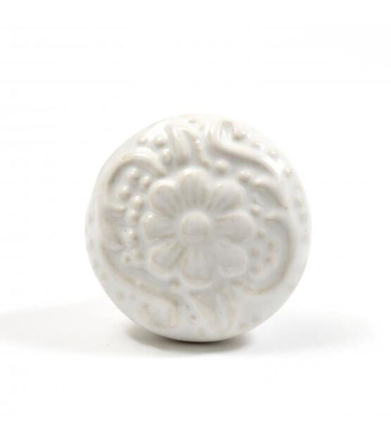 Dritz Home Ceramic Embossed Flower Knob, 1 pc, White