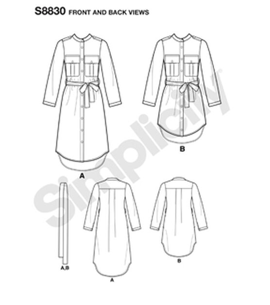 Simplicity S8830 Size 6 to 24 Misses Petite Shirt Dress Sewing Pattern, , hi-res, image 9