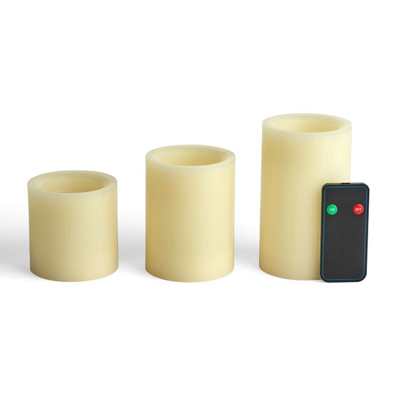 Flameless Vanilla Scented LED Wax Trio Pillar Candles Cream, , hi-res, image 4
