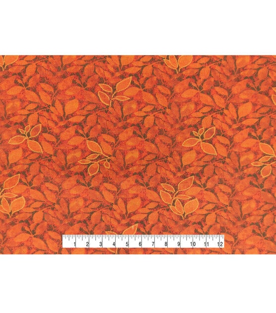 Copper Orange Leaves Fall Print Metallic Cotton Fabric, , hi-res, image 4