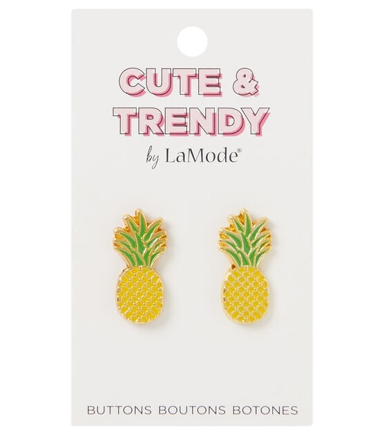 La Mode 7/8" Yellow & Green Pineapple Buttons 2pk