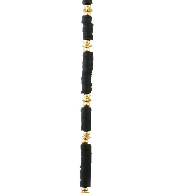 7" Black Disc & Gold Round Glass Strung Beads by hildie & jo, , hi-res, image 2
