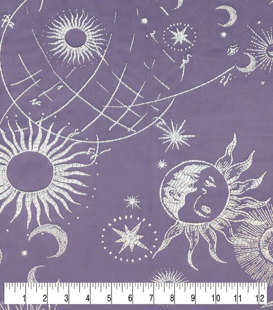 Metallic Celestial on Purple Pure Plush Fleece Fabric, , hi-res, image 3