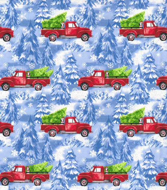 Fabric Traditions Glitter Red Truck on Blue Christmas Cotton Fabric, , hi-res, image 2