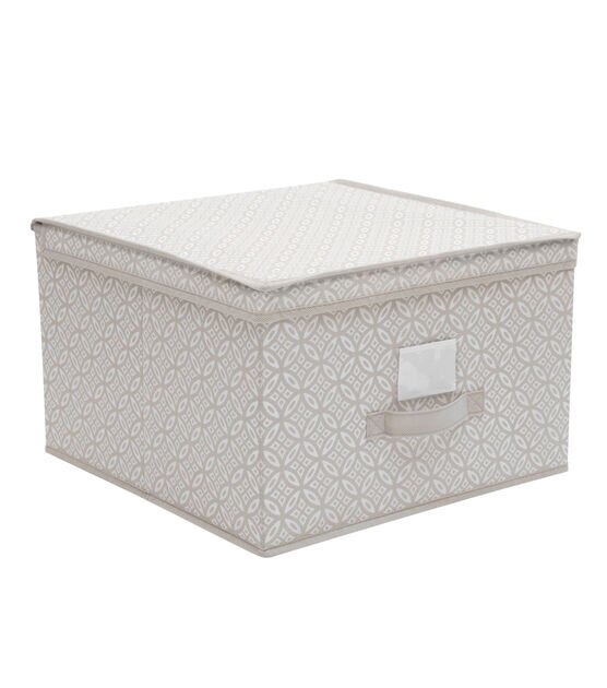 Simplify 16" x 10" Gray Boho Storage Box With Handle, , hi-res, image 1
