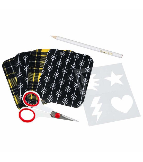 SINGER® Decorative Glitter & Denim DIY Iron-On Fabric Patch Kit with  Scissors